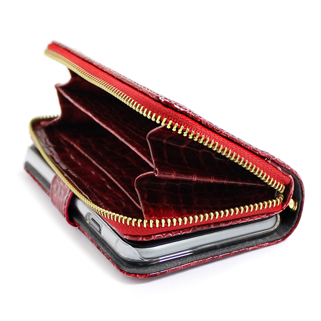【iPhone6s/6 ケース】Zipper お財布付きダイアリーケース (クロコエナメル レッド)サブ画像