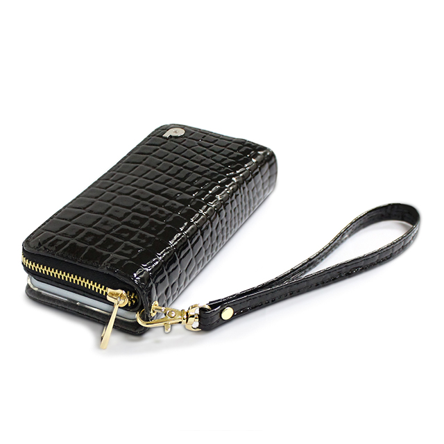 【iPhone6s/6 ケース】Zipper お財布付きダイアリーケース (クロコエナメル ブラック)サブ画像
