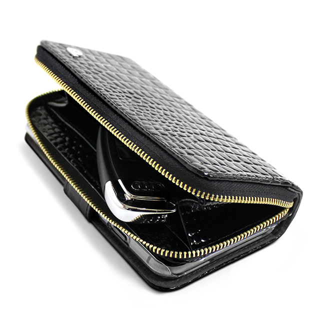 【iPhone6s/6 ケース】Zipper お財布付きダイアリーケース (クロコエナメル ブラック)goods_nameサブ画像