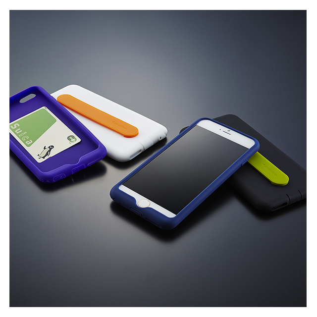 【iPhone6s Plus/6 Plus ケース】カードポケット＆背面バンドシリコンケース (ブルー)サブ画像