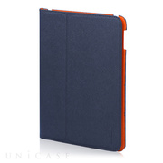 【iPad(9.7inch)(第5世代/第6世代)/Air2/iPad Air(第1世代) ケース】LeatherLook Classic with Front cover (ネイビーブルー/バレンシアオレンジ)