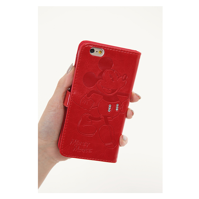 【iPhone6s/6 ケース】石付きエンボスBOOKケース (ミッキー/赤)サブ画像