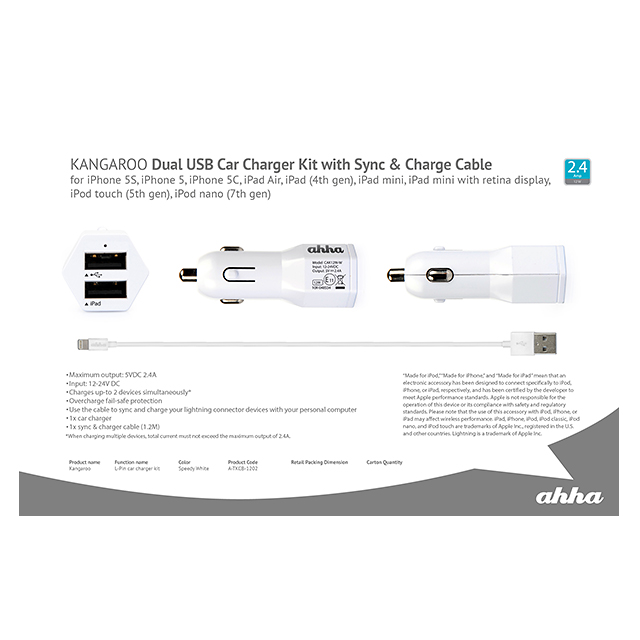 Dual USB Car Charger (KANGAROO + Sync ＆ Charge Cable Setgoods_nameサブ画像