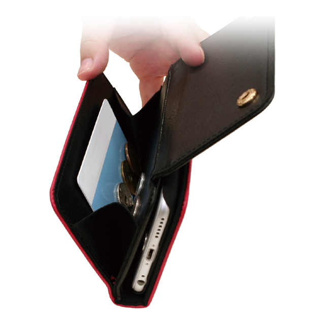 【iPhone6s/6 ケース】ポケット付きブックタイプケース バイカラー(ブラック/レッド)サブ画像