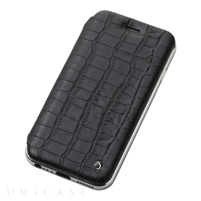 【iPhone6s/6 ケース】Hybrid Case UNIO Leather (クロコ型押ブラック + アルミシルバー)