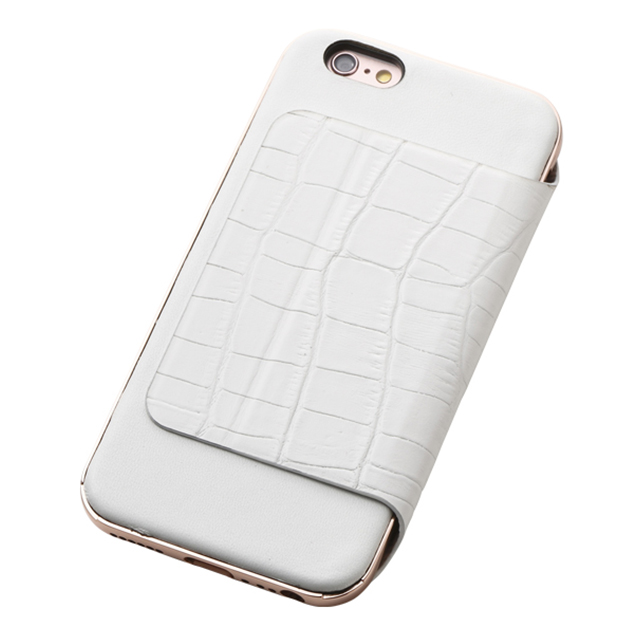 【iPhone6s/6 ケース】Hybrid Case UNIO Leather (クロコ型押ホワイト + アルミローズゴールド)サブ画像