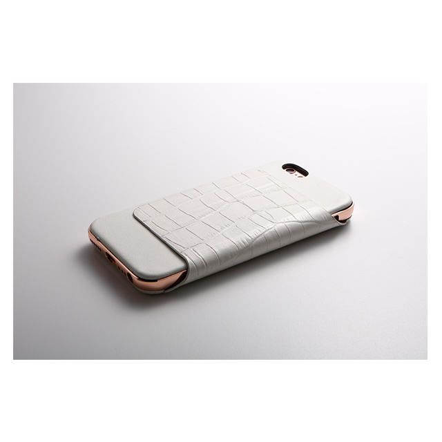 【iPhone6s/6 ケース】Hybrid Case UNIO Leather (クロコ型押ホワイト + アルミローズゴールド)サブ画像