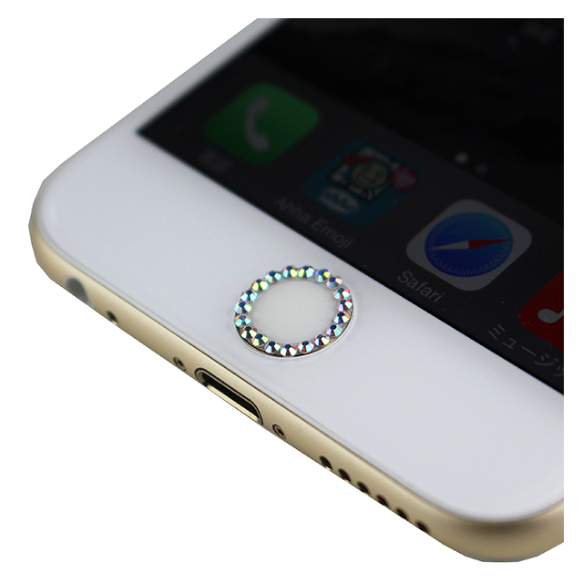 指紋認証対応Touch ID用ホームボタン保護シール キラキラ ラインストーンつき(オーロラ/ホワイト)サブ画像