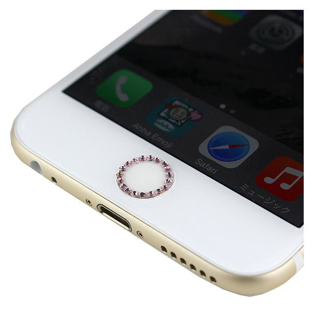 指紋認証対応Touch ID用ホームボタン保護シール キラキラ ラインストーンつき(ライトピンク/ホワイト)