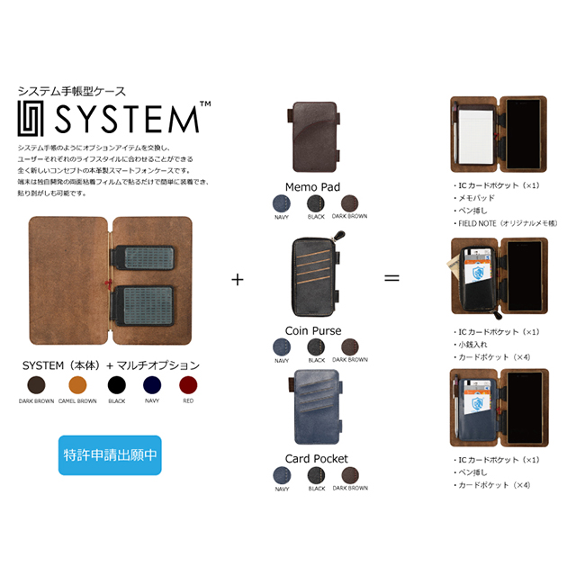 【マルチ スマホケース】システム手帳型スマートフォンケース SYSTEM for Multi Lサイズ (CAMEL BROWN)サブ画像
