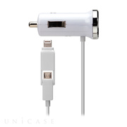 Lightning＋micro USBツインコネクタ DC充電器 USBポート付 (ホワイト)