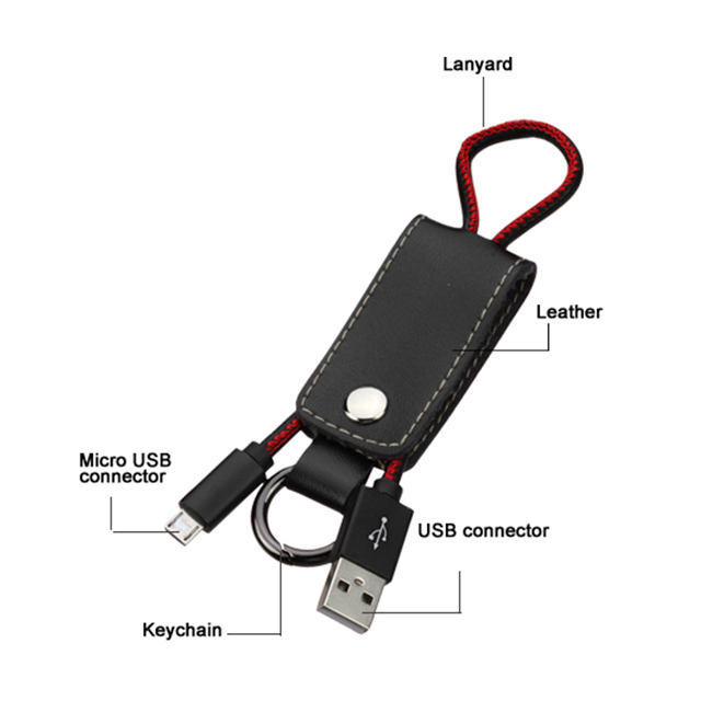 Leather MicroUSB Data Cable with Key Chain (Black)サブ画像