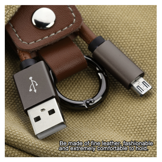 Leather MicroUSB Data Cable with Key Chain (Brown)goods_nameサブ画像