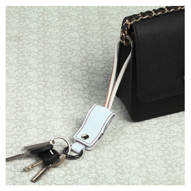 Leather MicroUSB Data Cable with Key Chain (White)サブ画像