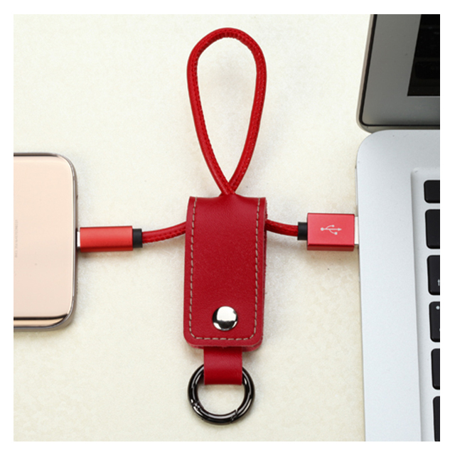 Leather MicroUSB Data Cable with Key Chain (Red)サブ画像