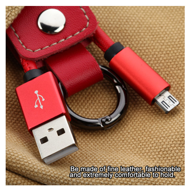 Leather MicroUSB Data Cable with Key Chain (Red)goods_nameサブ画像