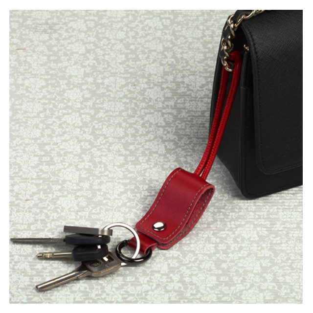 Leather MicroUSB Data Cable with Key Chain (Red)サブ画像