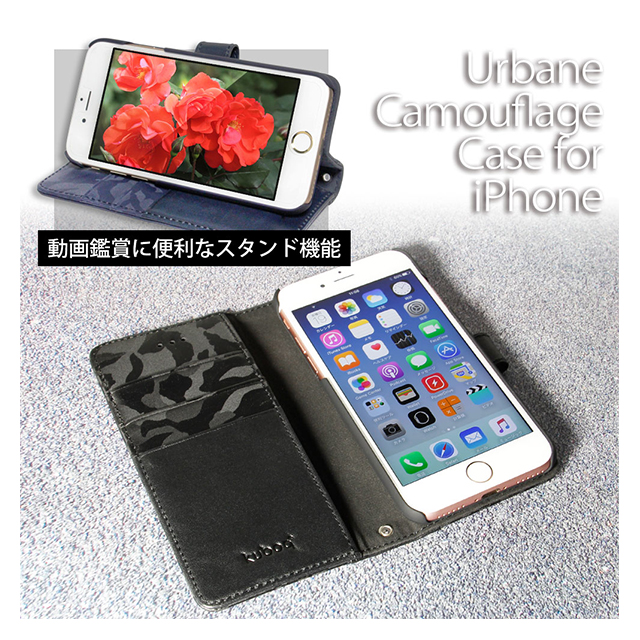 【iPhone8/7 ケース】kuboq 手帳型ケース 本革+PU 表迷彩柄 (ネイビー)サブ画像