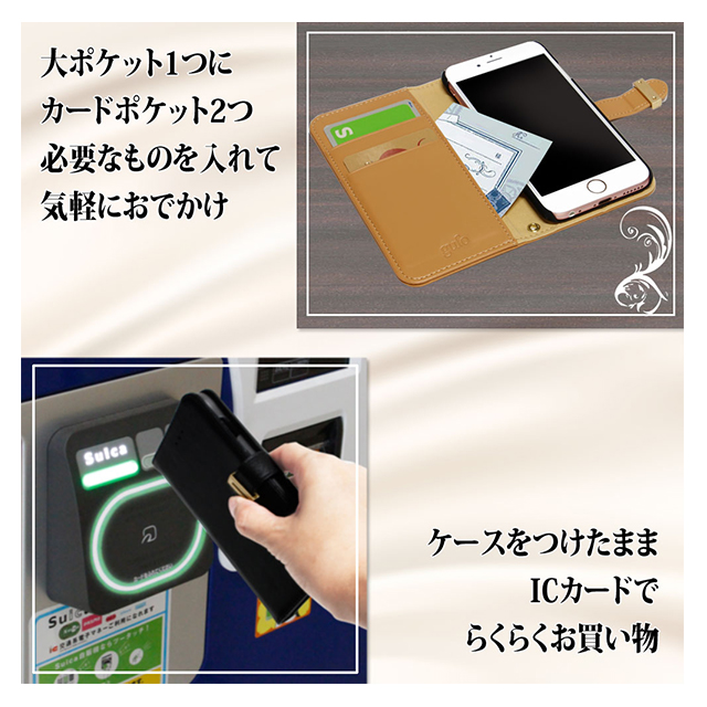 【iPhone8/7 ケース】gufo 手帳型ケース 金具付き (キャメル)サブ画像