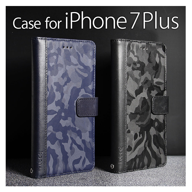 【iPhone8 Plus/7 Plus ケース】kuboq 手帳型ケース 本革+PU 表迷彩柄 (ブラック)サブ画像