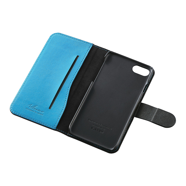 【iPhone8/7 ケース】ソフトレザーケース/カード収納ケース/磁石付 (ブラック×ブルー)サブ画像