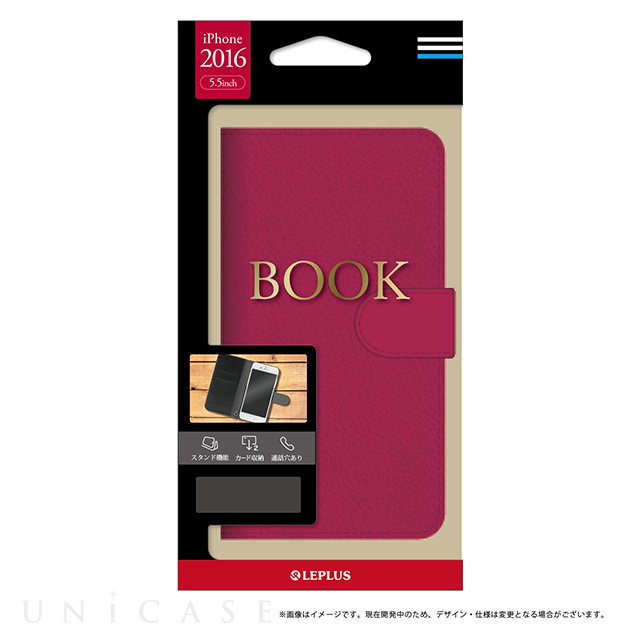 【iPhone8 Plus/7 Plus ケース】ブックタイプPUレザーケース「BOOK」 (ピンク)