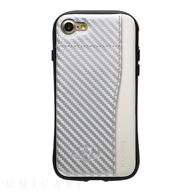 【iPhoneSE(第3/2世代)/8/7 ケース】プロテクターポケットケース ”FLAMINGO Carbon” (Silver × White)