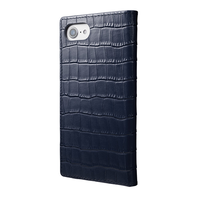 【iPhone8/7 ケース】Croco Patterned Full Leather Case (Navy)サブ画像