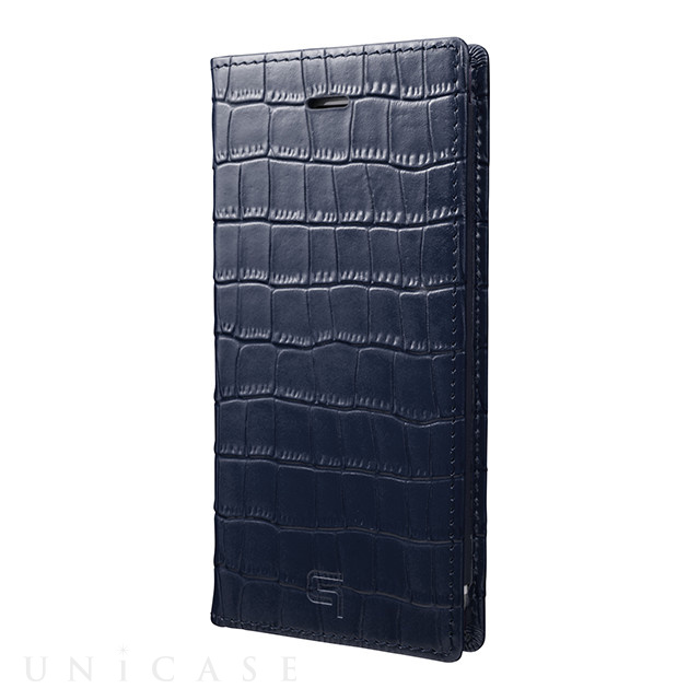 【iPhone8/7 ケース】Croco Patterned Full Leather Case (Navy)