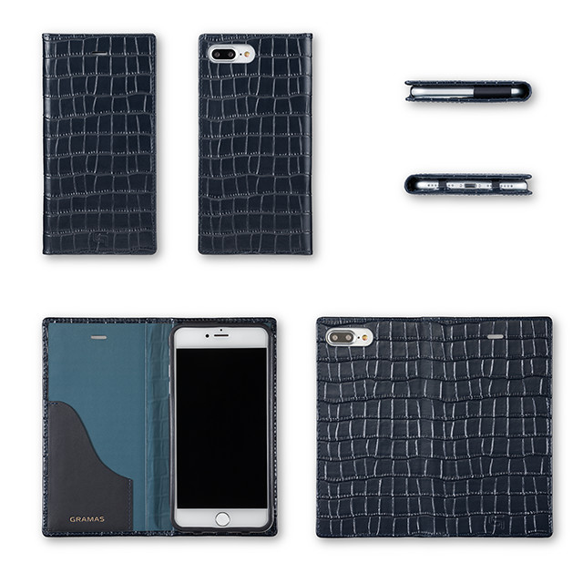 【iPhone8 Plus/7 Plus ケース】Croco Patterned Full Leather Case (Navy)goods_nameサブ画像