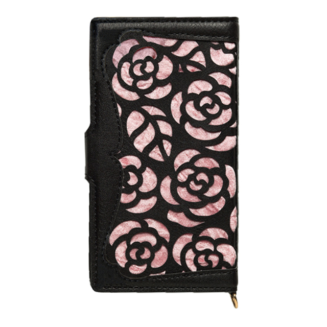 【マルチ スマホケース】La Roseraie マルチタイプ手帳型ケース (Black × Pink)サブ画像