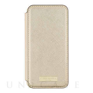 【iPhoneSE(第2世代)/8/7 ケース】Folio Case (Saffiano Gold/Gold Logo Plate)