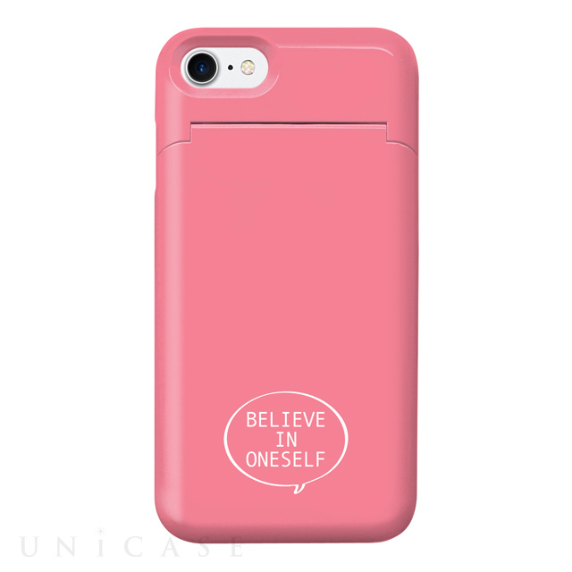 【iPhone8/7 ケース】鏡付き背面収納型 デザインケース (Color 03 ホットピンク)