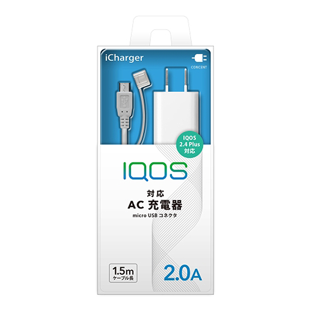 IQOS用 AC充電器 出力2.0A micro USB コネクタ ケーブル長1.5m (ホワイト)サブ画像