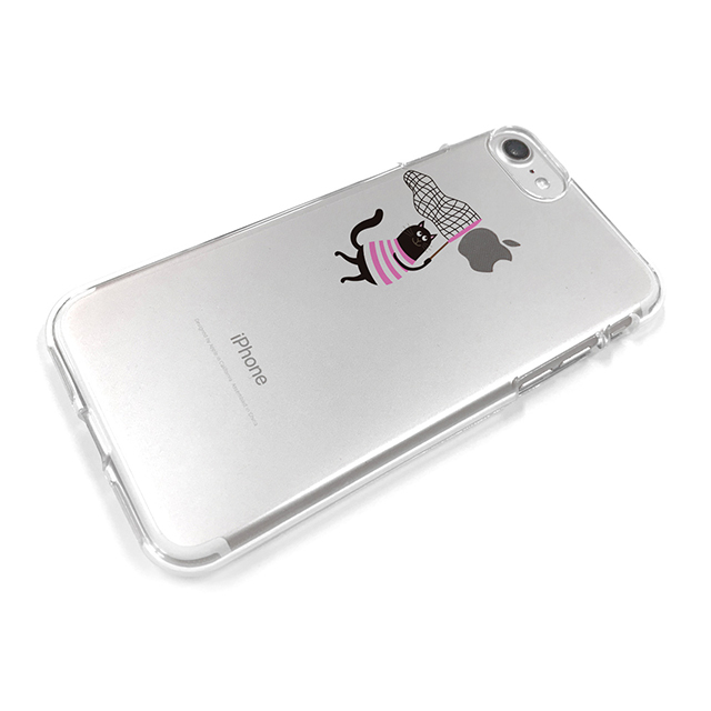 【iPhone8/7 ケース】ソフトクリアケース (虫取りネコ ピンク）サブ画像