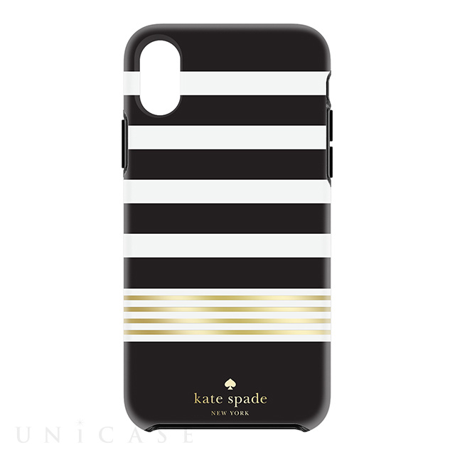 【iPhoneXS/X ケース】Protective Hardshell Case (Stripe 2 Black/White/Gold Foil)