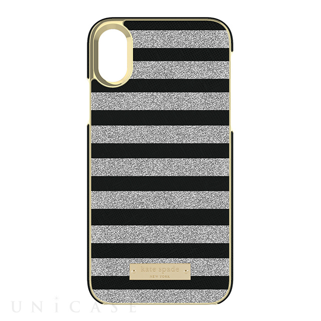 【iPhoneXS/X ケース】Wrap Case (Glitter Stripe Black Saffiano/Silver Glitter)
