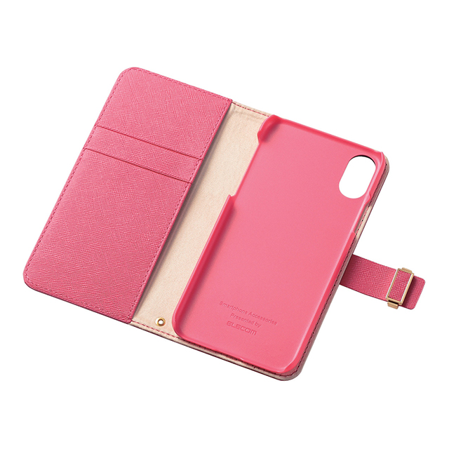 【iPhoneXS/X ケース】ソフトレザーカバー 女子向 磁石付スナップ (ピンク)サブ画像
