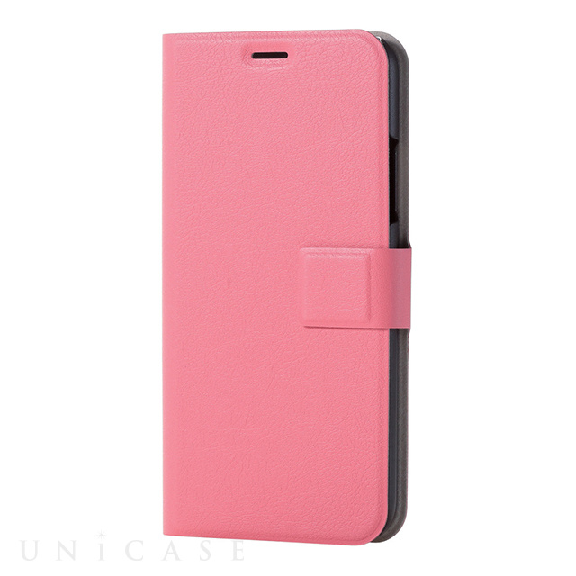 【iPhoneXS/X ケース】ソフトレザーカバー 薄型 磁石付スナップ (ピンク)