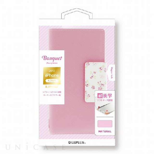 【iPhone8 Plus/7 Plus ケース】フラワー柄ブックケース「Bouquet」 (ピンク)