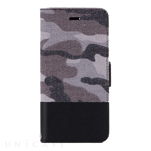 【iPhone8 Plus/7 Plus ケース】カモフラージュ柄フラップケース「CAMOUFLAGE」 グレー/ブラック