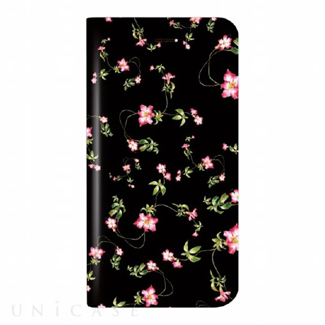【iPhone8 Plus/7 Plus ケース】薄型デザインPUレザーケース「Design+」 Flower ブラック
