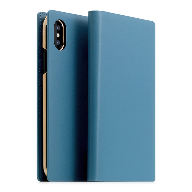 【iPhoneXS/X ケース】Calf Skin Leather Diary (ブルー)サブ画像