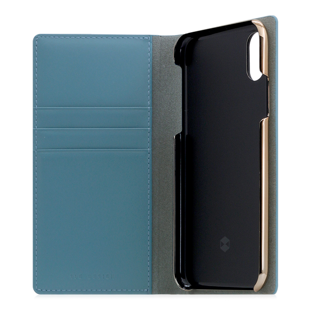 【iPhoneXS/X ケース】Calf Skin Leather Diary (ブルー)サブ画像