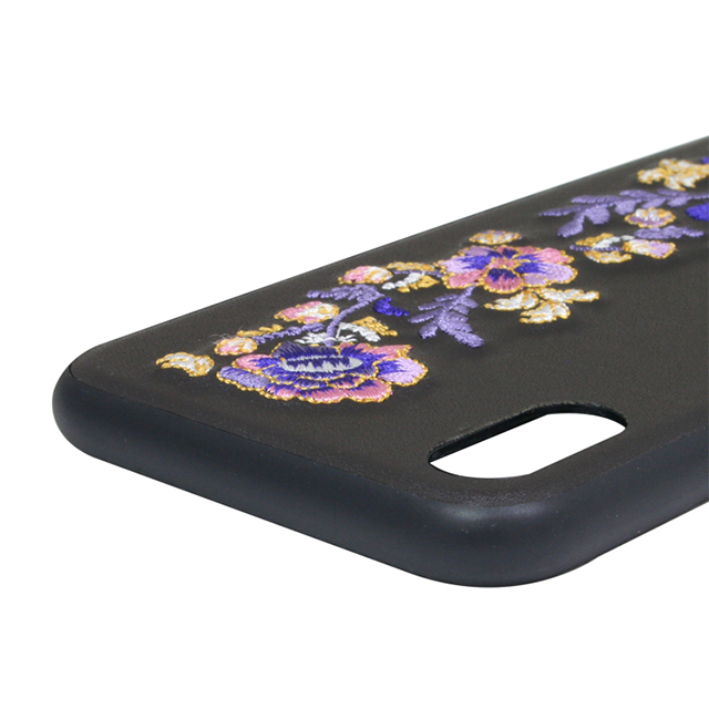 【iPhoneXS/X ケース】フラワー刺繍バックカバーケース　ブラックサブ画像
