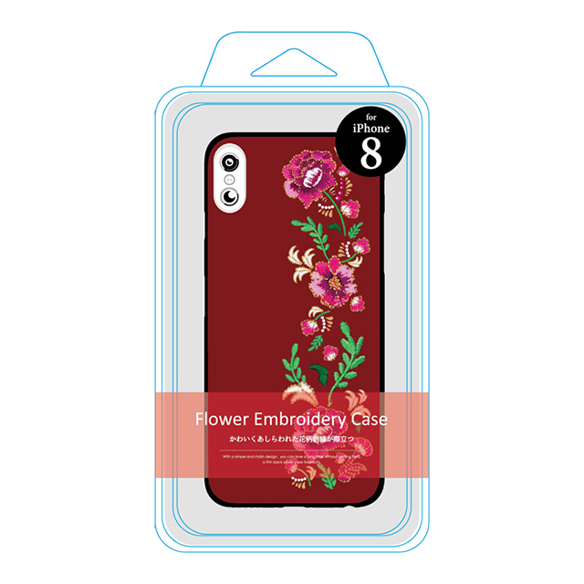 【iPhoneXS/X ケース】フラワー刺繍バックカバーケース　レッドサブ画像