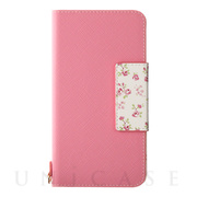 【iPhoneXS/X ケース】フラワー柄ブックケース「Bouquet」 (ピンク)