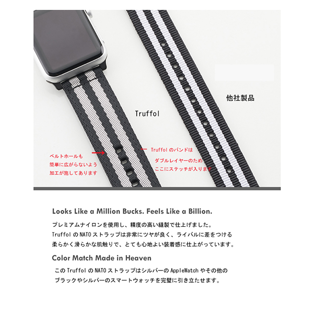 【Apple Watch バンド 44/42mm】22mm NATO Woven Nylon Band (Black/Space Grey) for Apple Watch Series4/2/1サブ画像