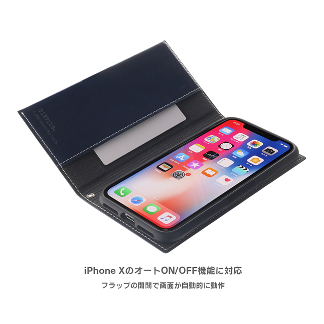 【iPhoneX ケース】薄型PUレザーフラップケース「PRIME Smart Flap」(オートスリープ対応)/ネイビーサブ画像