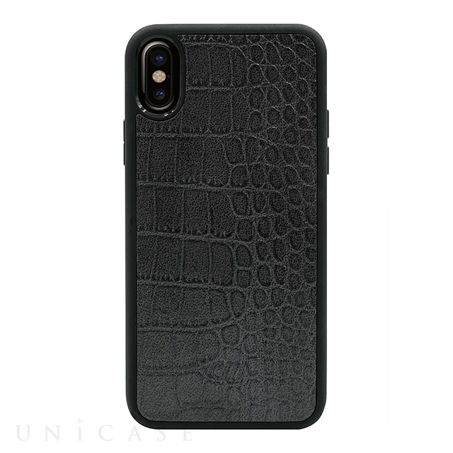 【iPhoneXS/X ケース】Vegan Leather Case (Crocodile Patent Grey)
